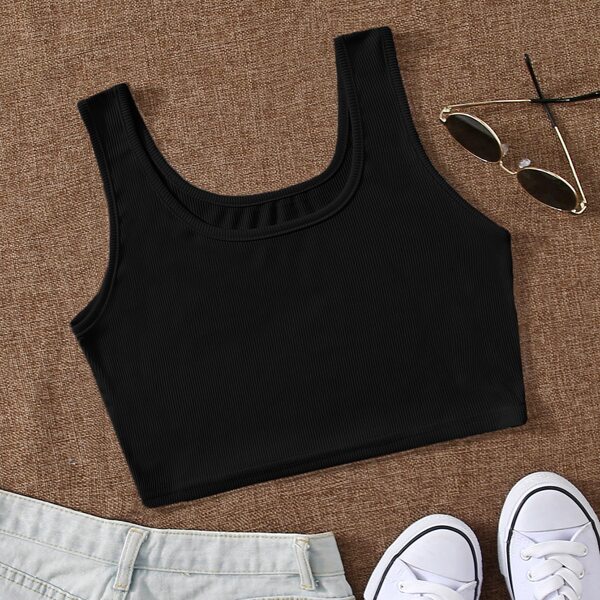 

Rib-knit Crop Tank Top, Black