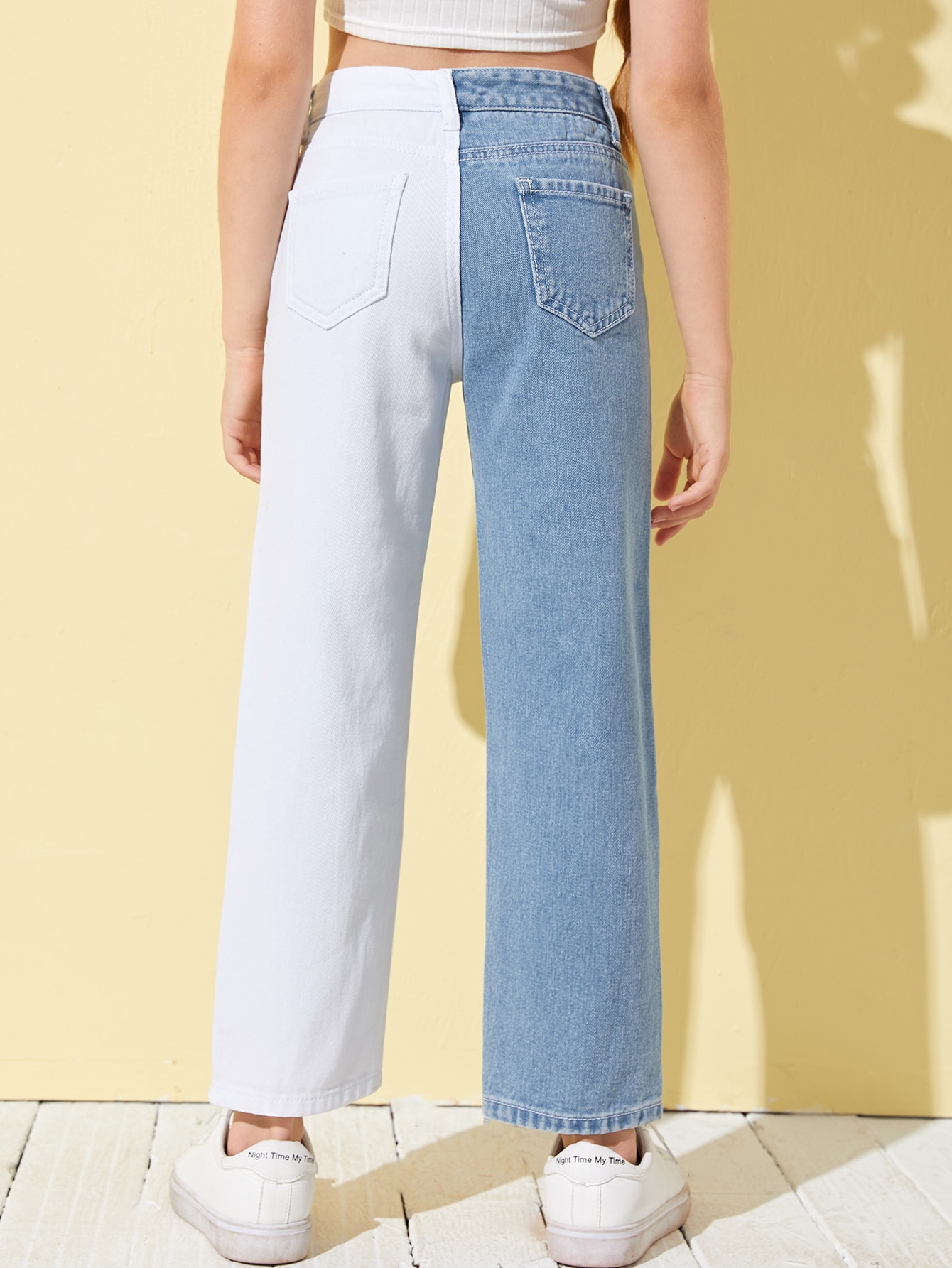 SHEIN Girls Ripped Spliced Jeans -SHEIN