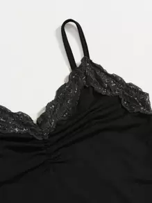 SHEIN Essnce Contrast Lace Ruched Cami Bodysuit