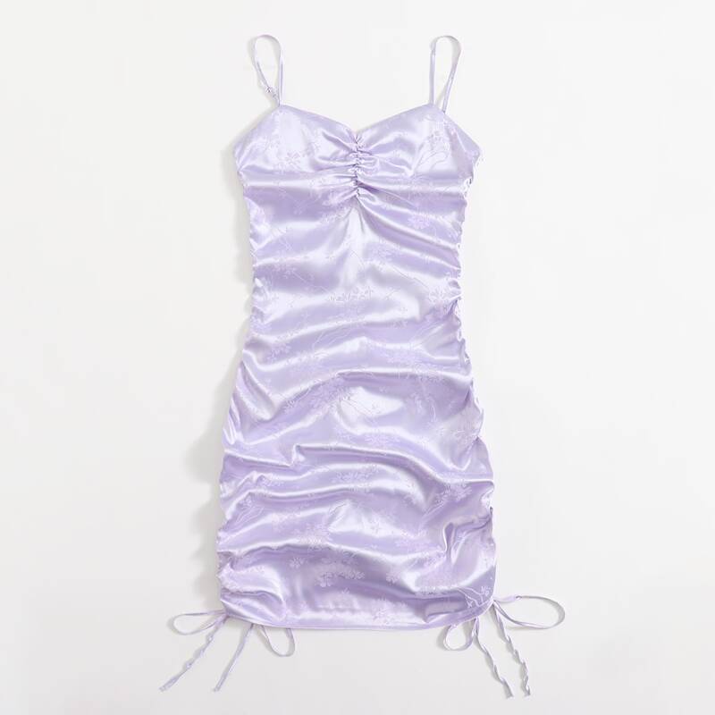 

Satin Jacquard Ruched Dress, Lilac purple