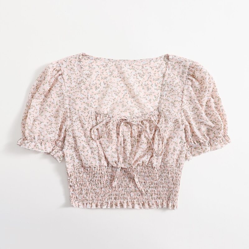 

Ditsy Floral Shirred Blouse, Baby pink