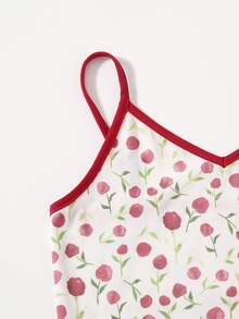 SHEIN Top Cami Para Niñas Con Estampado Floral Completo Y Cuello Anillado - Multicolor - Ver 3