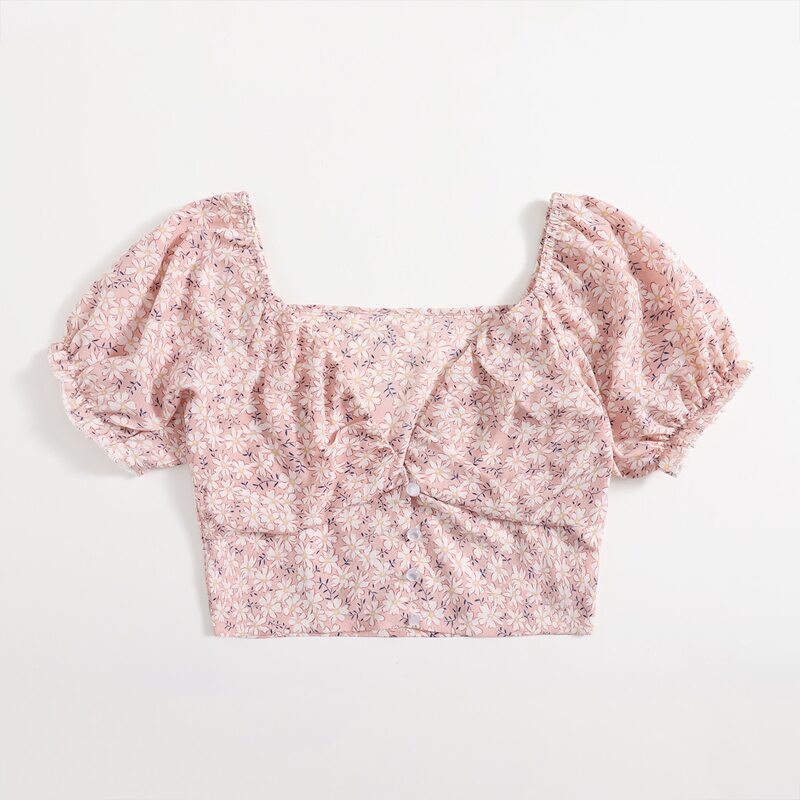 

Ditsy Floral Button Front Blouse, Baby pink