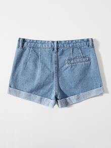 Shorts mezclilla bajo doblado con cremallera - Azul lavado medio - Ver 2
