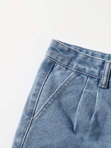 Shorts mezclilla bajo doblado con cremallera - Azul lavado medio - Ver 3
