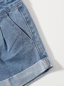 Shorts mezclilla bajo doblado con cremallera - Azul lavado medio - Ver 4