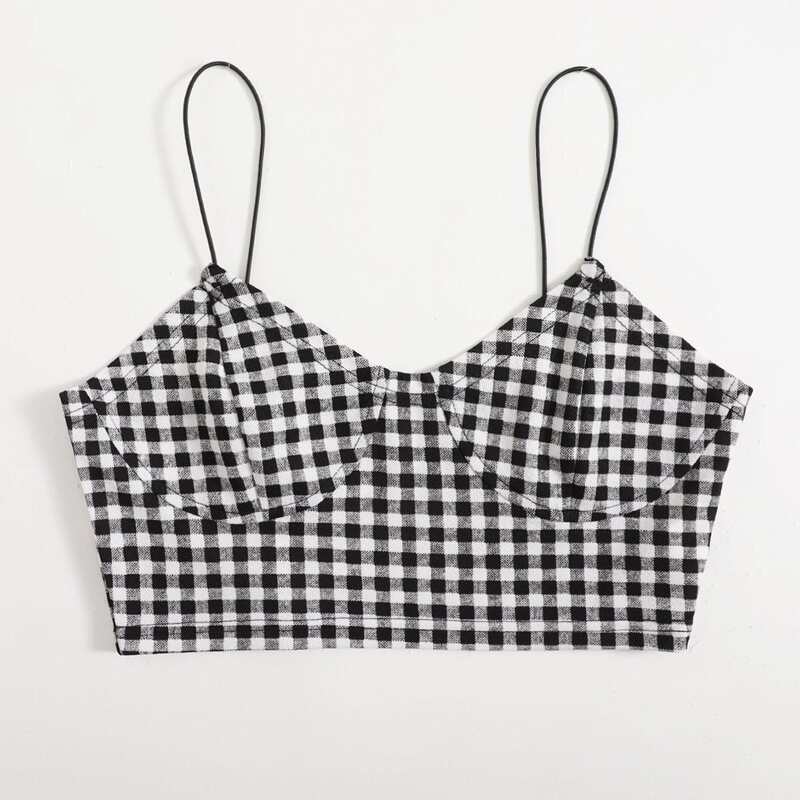 

Gingham Crop Cami, Black and white