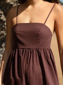 SHEIN 後開式素色吊帶連衣裙 - 巧克力棕 - 查看 5