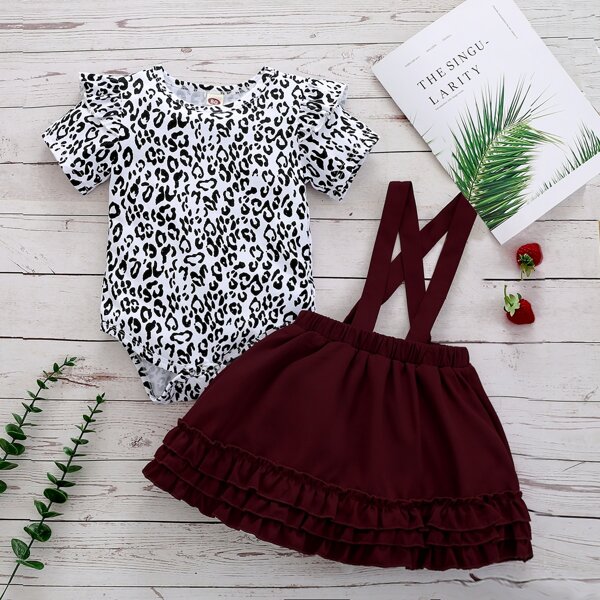

Baby Girl Leopard Bodysuit With Suspender Skirt, Multicolor