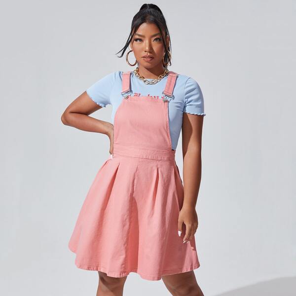 

Однотонное джинсовое платье без футболки размера плюс, Нежний розовый