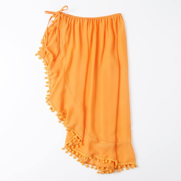 

Pom-pom Trim Mesh Cover Up Skirt, Orange