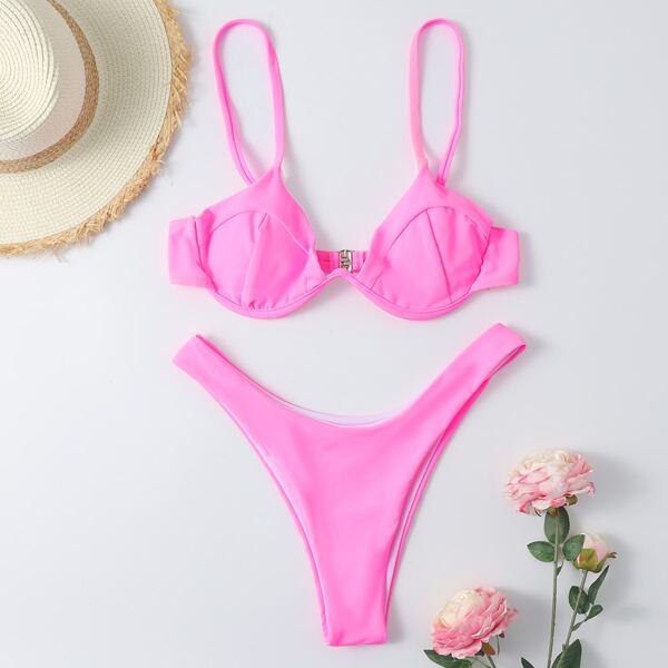 

Underwire Cheeky Bikini Swimsuit, Hot pink