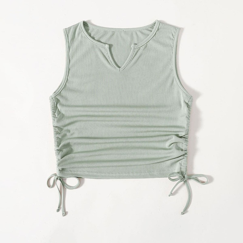 

Solid Drawstring Side Ribbed Tank Top, Mint green