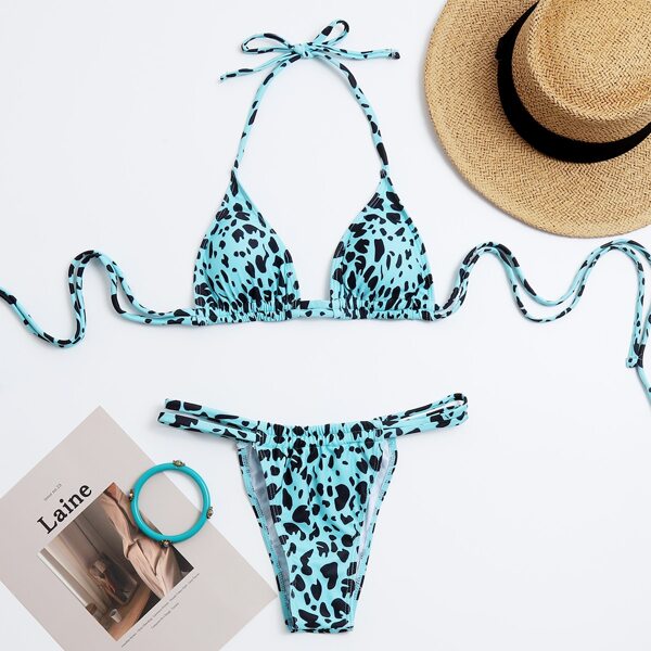 

Allover Print Triangle Thong Bikini Swimsuit, Multicolor