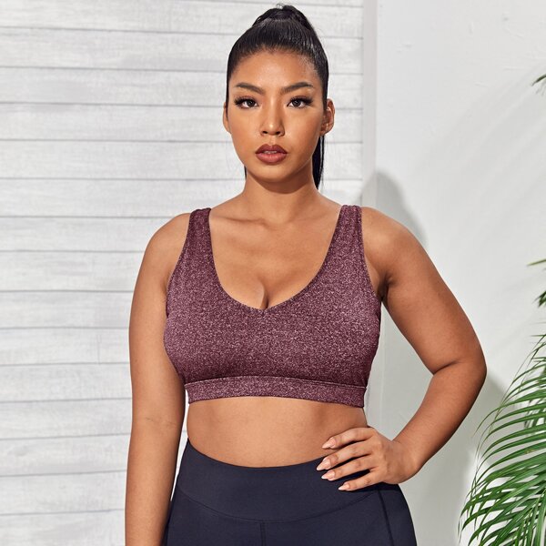 

Plus Medium Support Contrast Tape Sports Bra, Purple