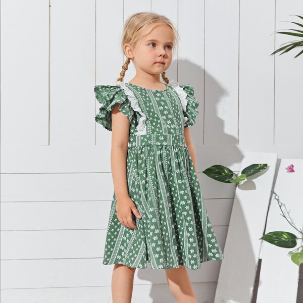 

Toddler Girls Ruffle Trim Schiffy Dress, Green
