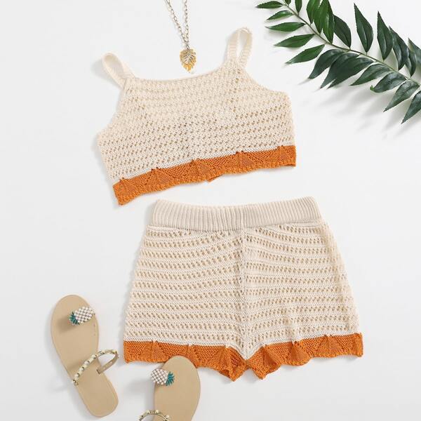

Color Block Cover Up Top & Shorts Set, Multicolor