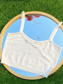 SHEIN Qutie Bow Front Solid Cami Knit Top - White - View 1