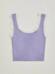 SHEIN Unity Top corto ribete con encaje tejido de canalé - Lila Púrpura - Ver 2