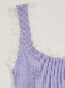 SHEIN Unity Top corto ribete con encaje tejido de canalé - Lila Púrpura - Ver 3