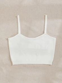 SHEIN Qutie Bow Front Solid Cami Knit Top - White - View 2