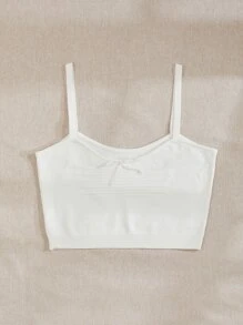 SHEIN Qutie Bow Front Solid Cami Knit Top - White - View 4