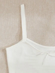 SHEIN Qutie Bow Front Solid Cami Knit Top - White - View 5