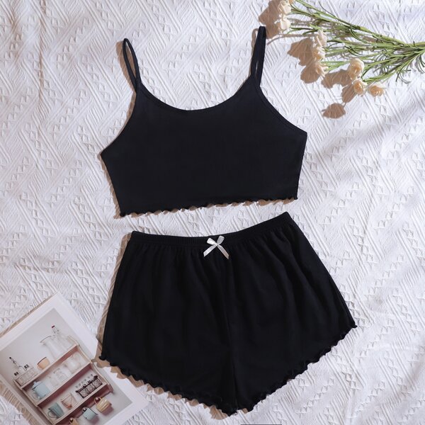 

Lettuce Trim Cami Pajama Set, Black