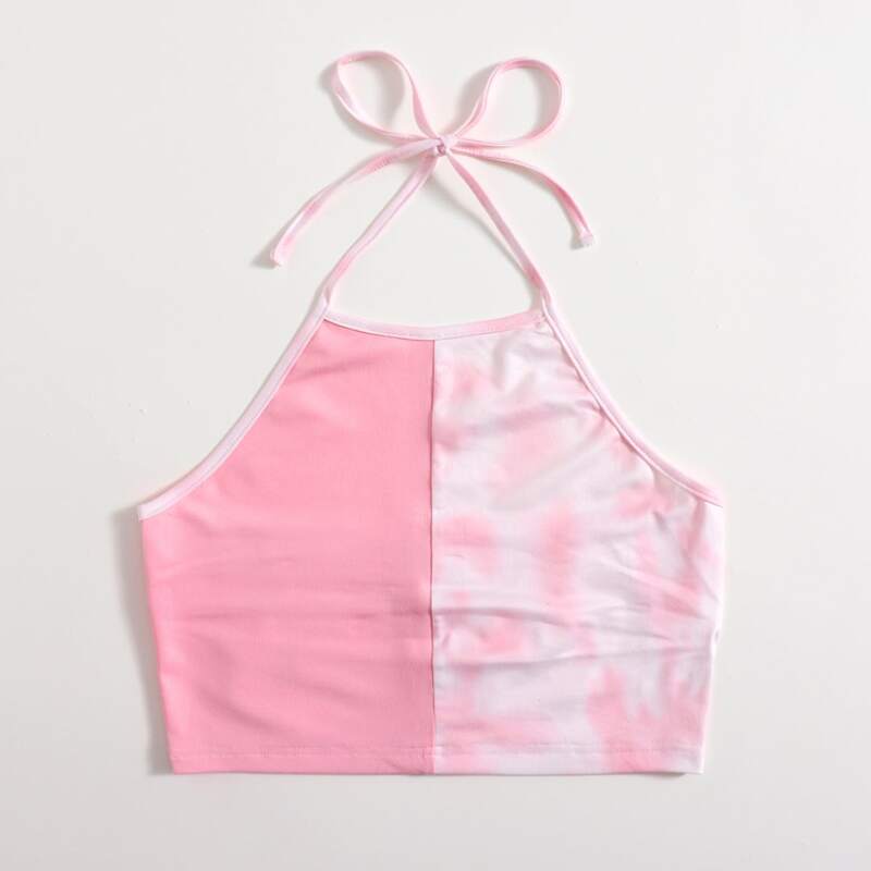 

Contrast Tie Dye Halter Top, Pink