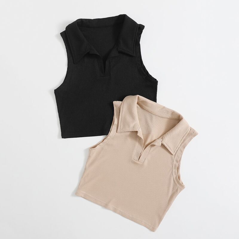 

2pcs Solid Ribbed Tank Top, Multicolor
