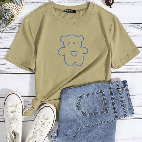 

Cartoon Bear Graphic Tee, Khaki