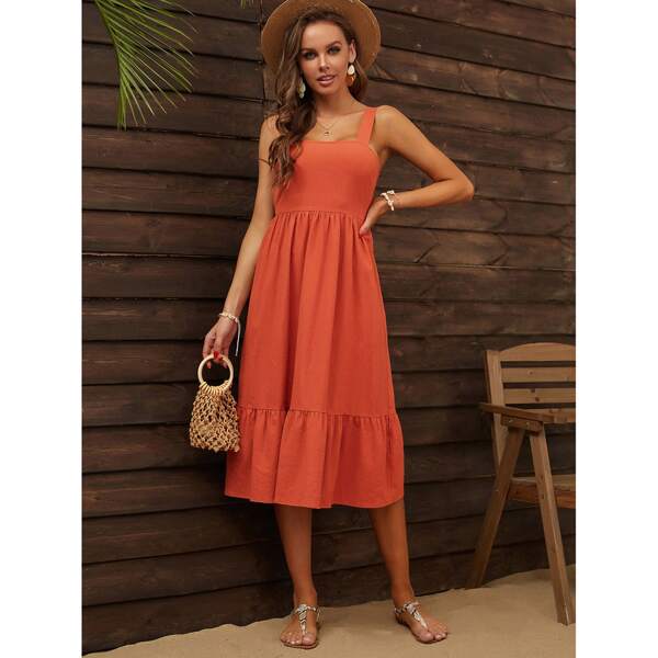 

Ruffle Hem Tie Back Dress, Burnt orange