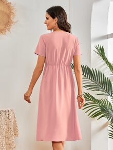 Vestido con parche con bolsillo con botón - Rosa vieja - Ver 2
