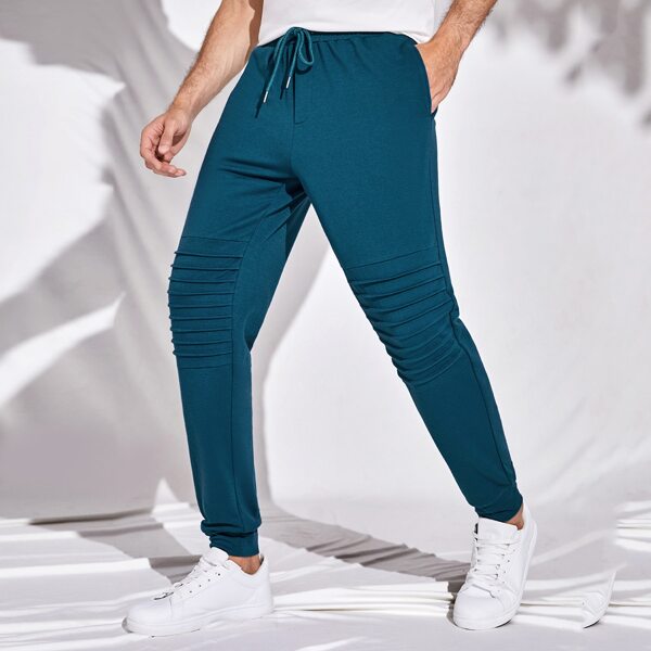 

Men Inverted Seam Detail Sweatpants, Teal blue