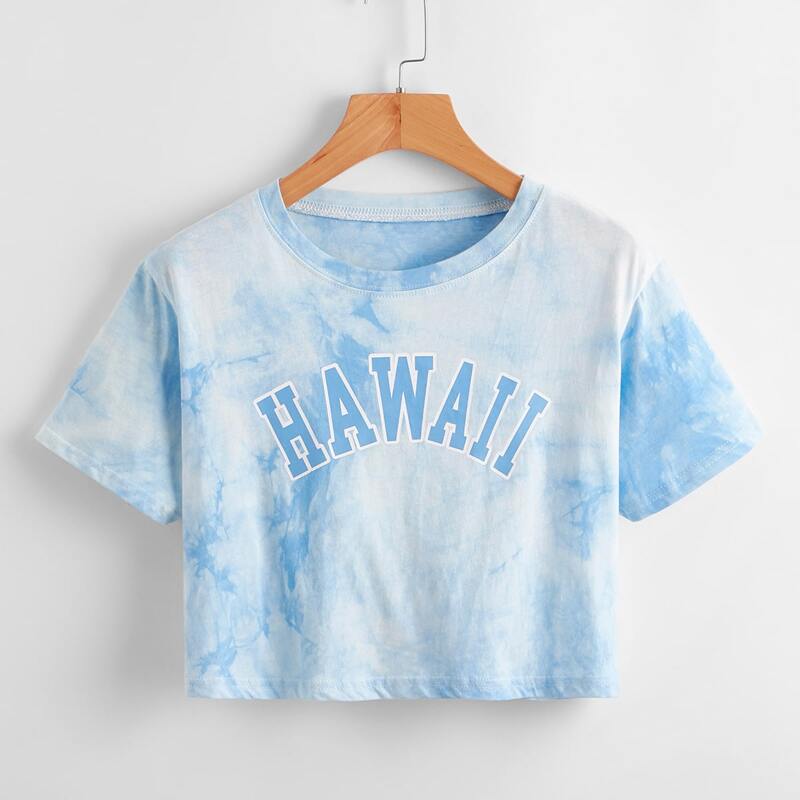 

Letter Tie Dye Crop Tee, Blue and white