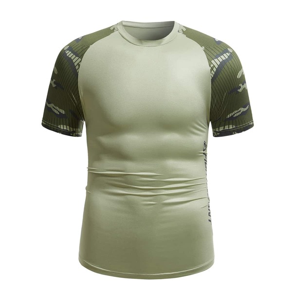 

Men Contrast Camo Sleeve Sports Tee, Green