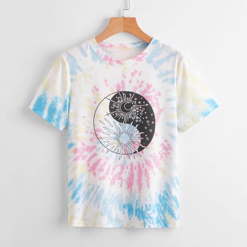 

Yin And Yang Sun & Moon Graphic Tie Dye Tee, Multicolor