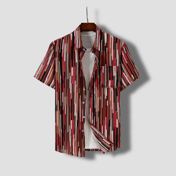 

Men Random Striped Button Up Shirt Without Tee, Multicolor