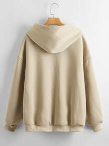 SHEIN LUNE Sudadera con capucha con cordón con cremallera unicolor - Caqui - Ver 2
