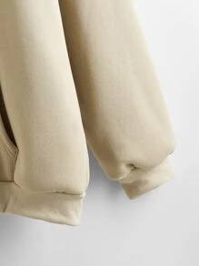 SHEIN LUNE Sudadera con capucha con cordón con cremallera unicolor - Caqui - Ver 3