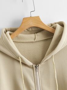 SHEIN LUNE Sudadera con capucha con cordón con cremallera unicolor - Caqui - Ver 4