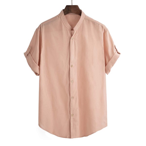 

Men Button Up Roll Up Sleeve Shirt, Dusty pink