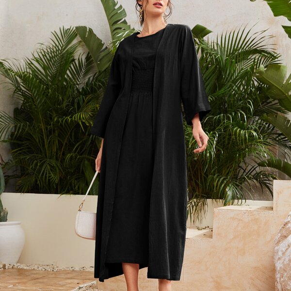 

Shirred Waist Cami Dress & Coat, Black