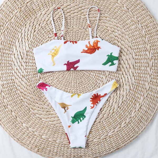 

Dinosaur Random Print Bikini Swimsuit, Multicolor