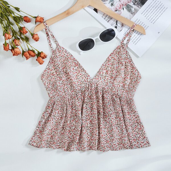 

Ditsy Floral Ruffle Hem Cami Top, Multicolor