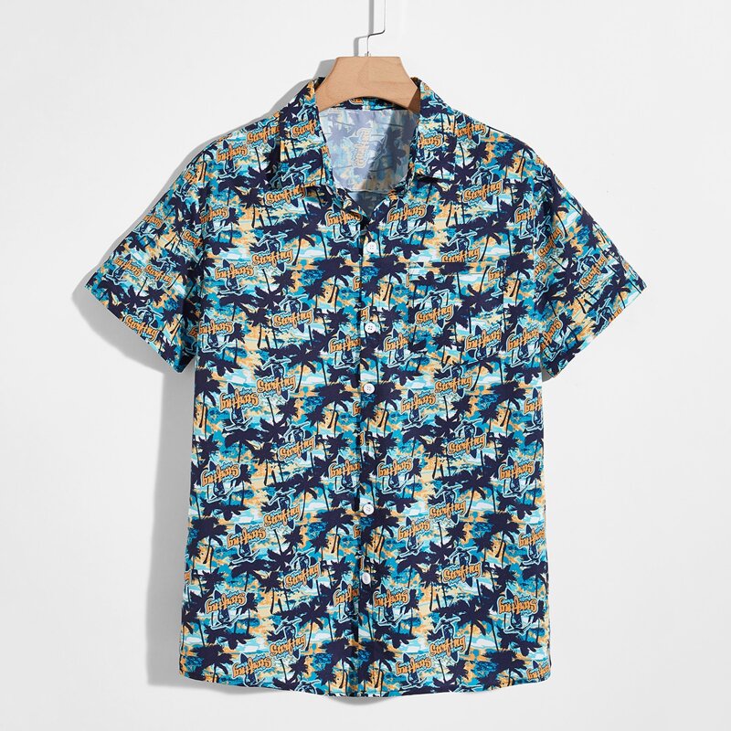 

Guys Letter Tropical Graphic Button Front Shirt, Multicolor