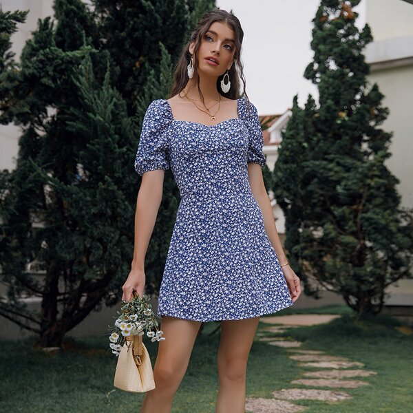 

Ditsy Floral Zip Back Dress, Blue