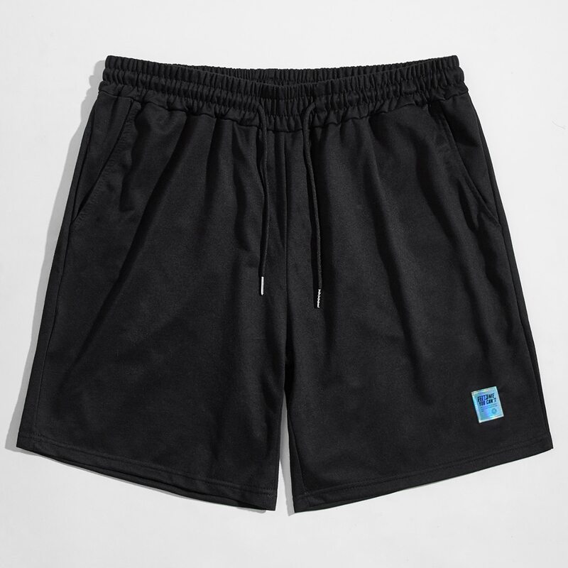 

Guys Patched Drawstring Shorts, Black