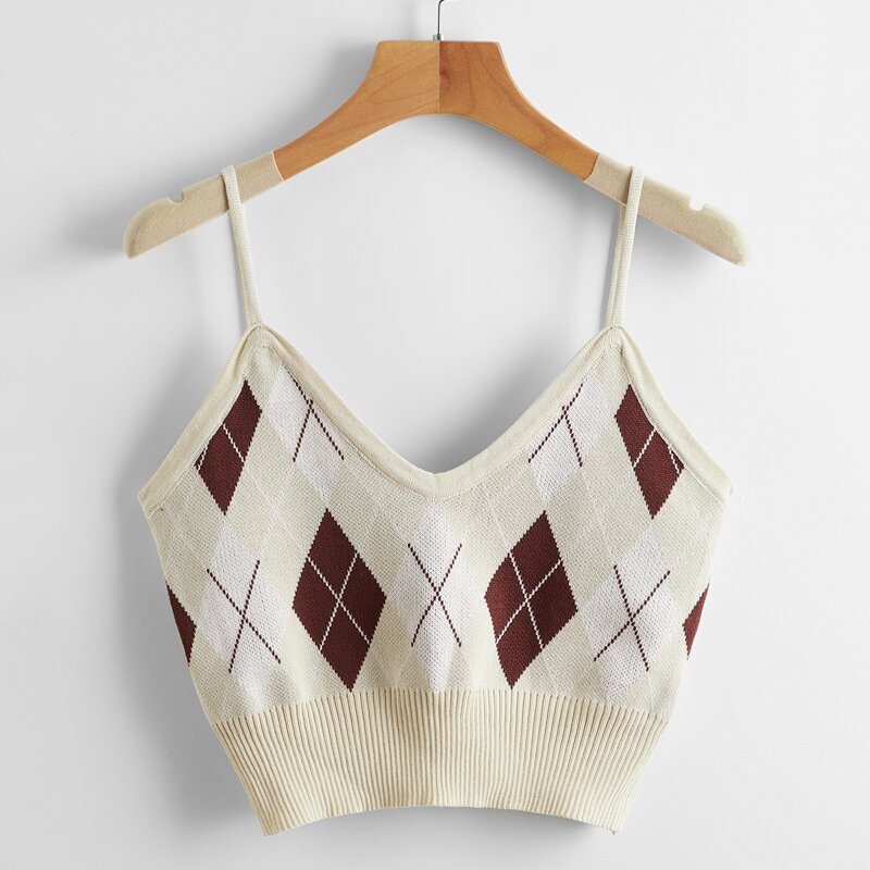 

Argyle Pattern Knit Top, Multicolor