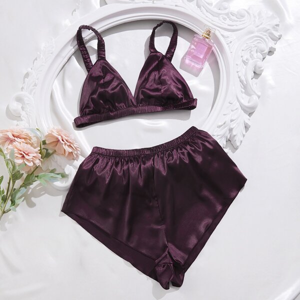 

Satin Solid Night Set, Burgundy